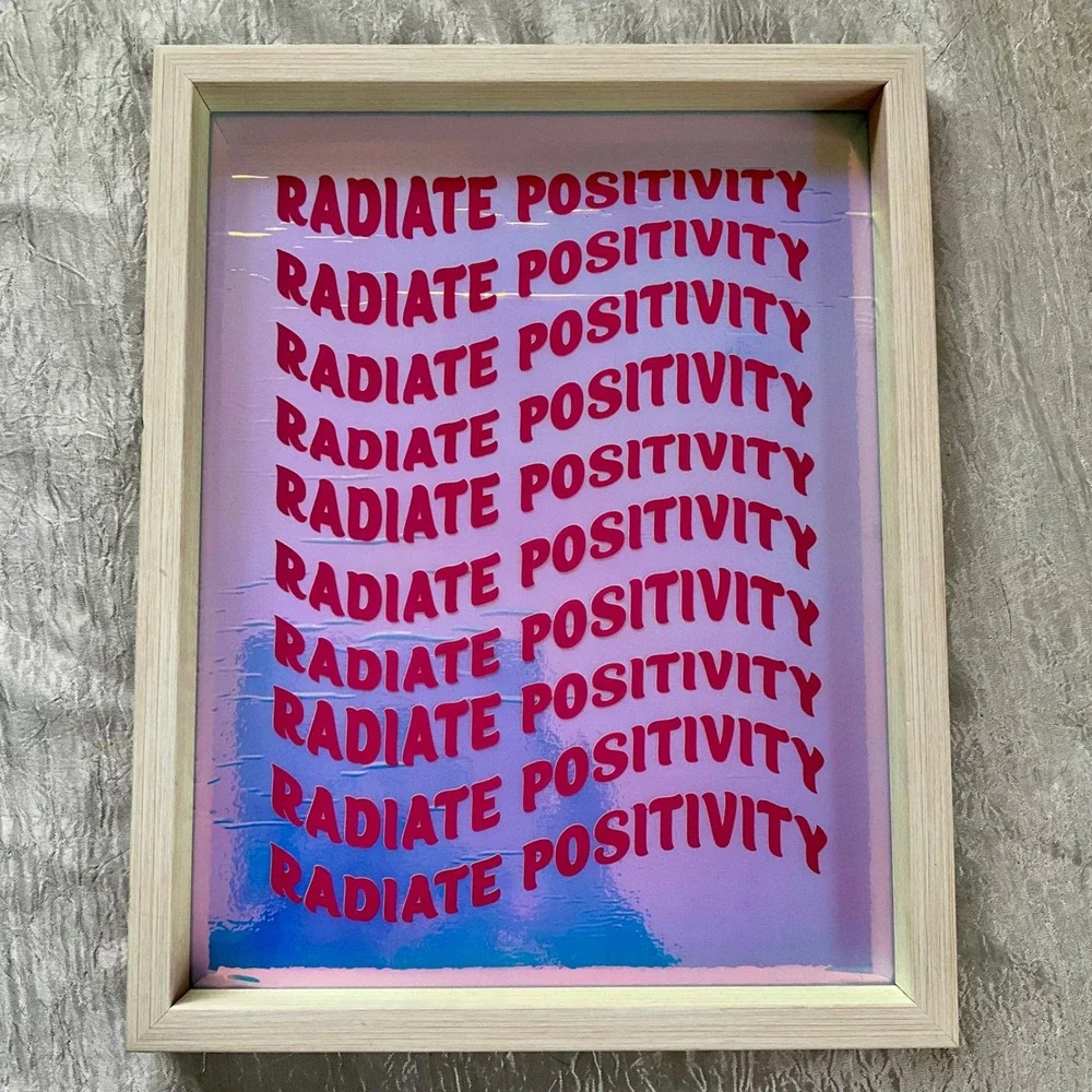 The Spring Shop‎ Radiate Positivity Framed Wall Art Holographic Iridescent Pink
